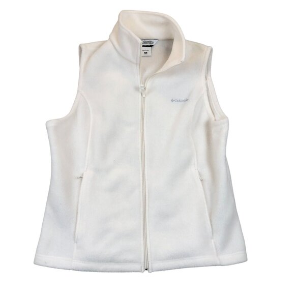 Columbia Womens Gilet Vest XL Benton Spring White Sea Salt Full Zip Plush Fleece - Picture 1 of 11